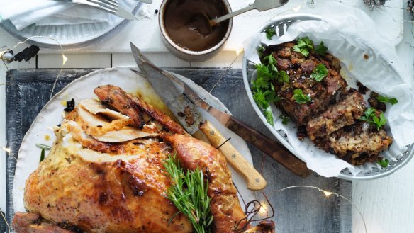 Jill Dupleix's dry-brined turkey with a lighter herb and lemon stuffing (top right).