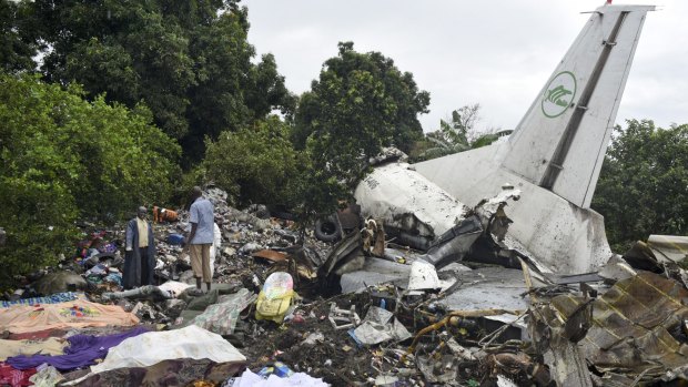 The wreckage of a cargo plane that crashed in Juba, the capital of South Sudan on Wednesday.