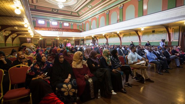 Hundreds of members of the African community meet at Fitzroy Town Hall to discuss safety.
