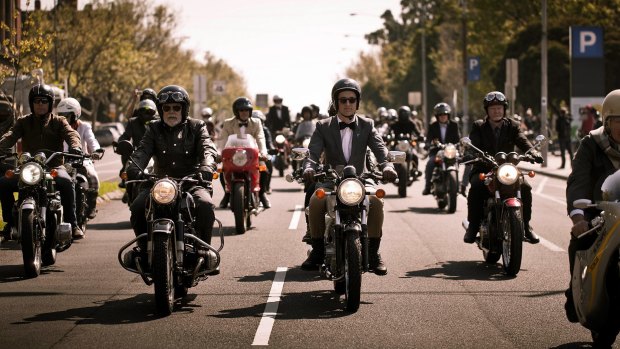 The Distinguished Gentlemen's Ride makes its way through Melbourne.