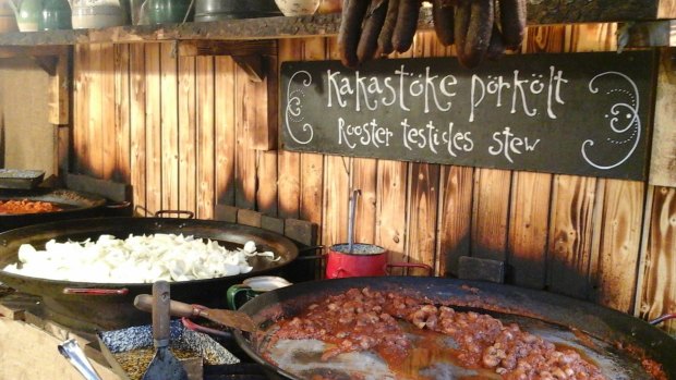 Rooster testicles: a delicacy offered at a Budapest Christmas and New Year market.