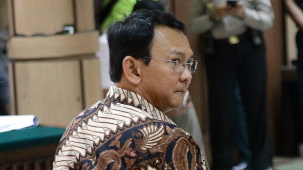 Jakarta Governor Basuki Tjahaja Purnama during his trial at the North Jakarta District Court in Jakarta on Dececember 13.