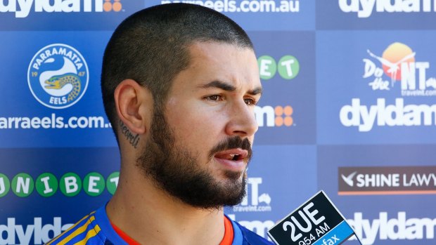 Hungry for game time: Eels player Nathan Peats talks to media at Pirtek Stadium on Monday.