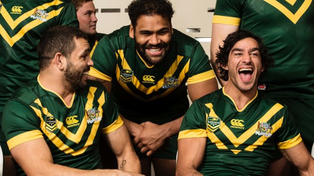 Johnathan Thurston (right) was all smiles ahead of the Kangaroos' Test against New Zealand in Perth.