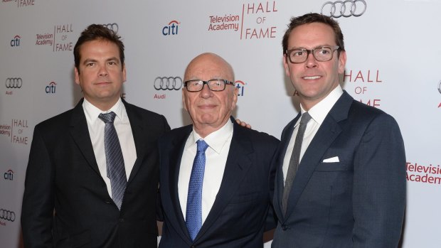 Rupert Murdoch with sons Lachlan, left, and James, right. 