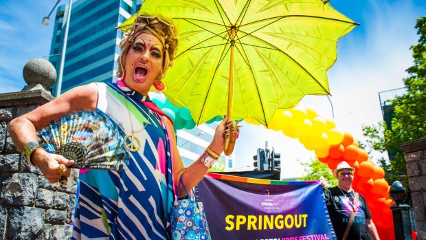 Drag queen Vanessa Wagner led the SpringOUT Pride parade and family fun day.
