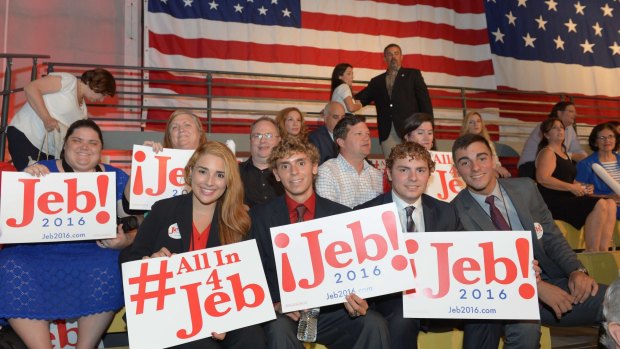 Supporters attend an event to hear former Republican Governor of Florida Jeb Bush's announcement of his candidacy for the 2016 Presidential elections at Miami-Dade College, Kendall Campus in Miami.