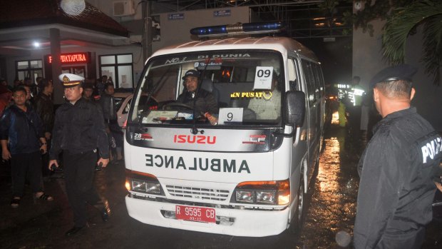 Ambulances containing the dead bodies of four prisoners executed in Indonesia return from Nusakambangan where they were executed. 