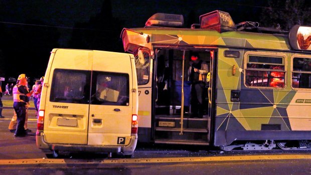 A van and tram collided on St Kilda Road on Saturday night.