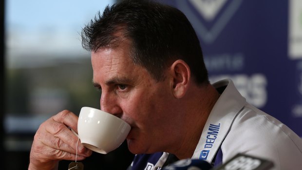 Fremantle coach Ross Lyon would no doubt prefer to be drinking from the premiership cup. 