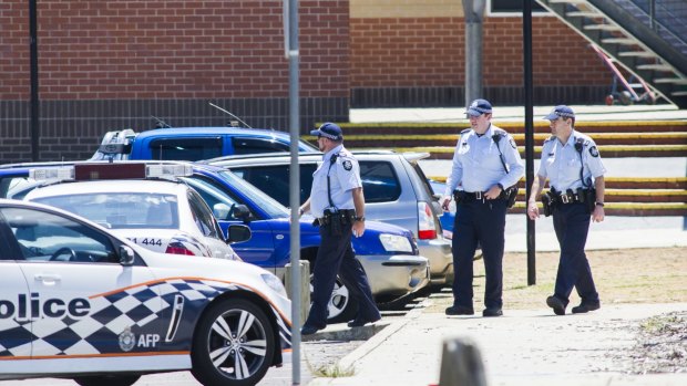 ACT police outside Canberra's Lanyon High School last Tuesday, following a bomb threat.