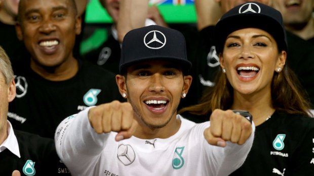 Hamilton celebrating his world championship.