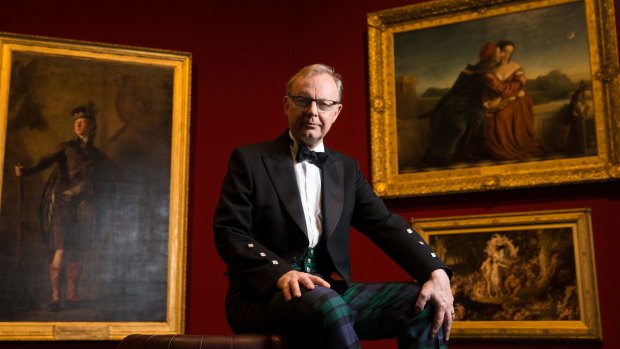 Michael Clarke, director of the Scottish National Gallery, in National Galleries of Scotland tartan. 