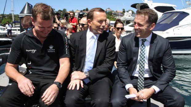 Anthony Bell, Tony Abbott and Karl Stefanovic share a laugh, as mates do.