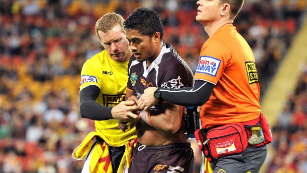 An awkward landing forced Anthony Milford from the field during Brisbane's clash with South Sydney