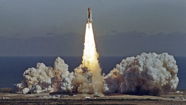The space shuttle Challenger lifts off from the Kennedy Space Centre in Cape Canaveral.