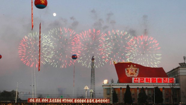 North Koreans are encouraged to celebrate the country's military might, such as this December rally, instead of religious holidays. 