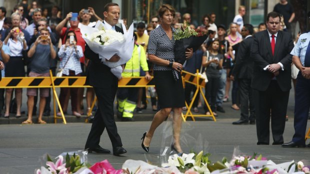 Tony Abbott and wife Margie pay their respects to victims of the Martin Place siege earlier this week.