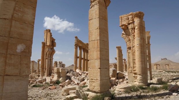 Damage at the ancient ruins of Palmyra.