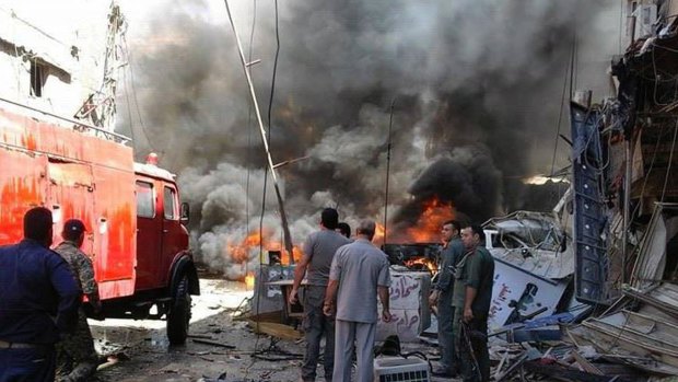 The war in Syria is now in its sixth year. A fire burns after the attack in Sayyida Zeinab, Damascus.