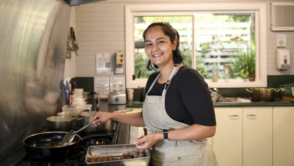 Chef Helly Raichura making Lazeezan in the EVL kitchen.