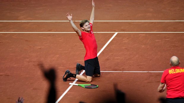 Belgium's David Goffin after beating Australia's John Millman during the first rubber of the Davis Cup semi-final in Brussels on Friday.