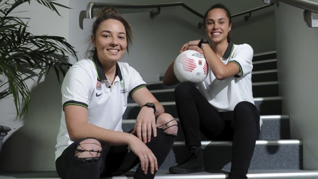 New signings for the Canberra United W-League squad (from left) Jenna McCormick and Emma Checker.