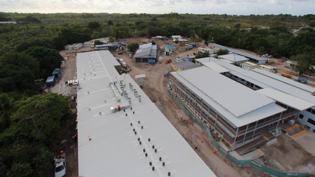 The Nauru Detention centre when it was being rebuilt after riots and fires damaged much of the structure.