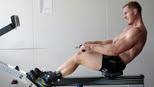 David Pocock works out in a state of the art altitude room in Canberra.