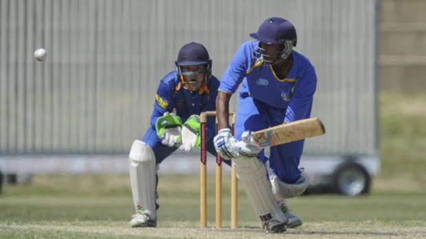 Lakshmn Shivakkumar on his way to 79 in Sunday's ACT Comets trial match at Freebody Oval.