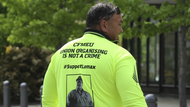 CFMEU organiser and former rugby league star John Lomax outside the ACT Magistrates Court in October, when a blackmail charge against him was dropped.