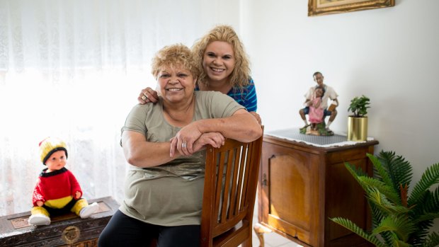 Pam Jackson and her daughter, Kim, in her new unit, one of 511 Melbourne homes the Andrews government has transferred to Aboriginal Housing Victoria.