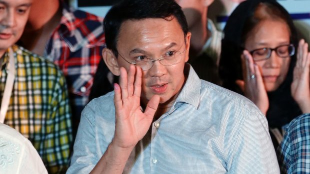 Jakarta Governor Ahok after initial results showed he had been defeated.