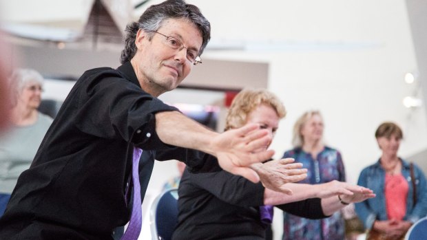 Philip Piggin with a Dance for Parkinson's group at Belconnen Arts Centre. He has been a major player in the growth of dance programs for people of mixed abilities.