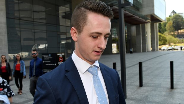 Bailey Merz leaves Brisbane District Court following his sentencing on Monday.