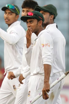 Historical: Mehedi Hasan Miraz acknowledges the crowd after their victory.