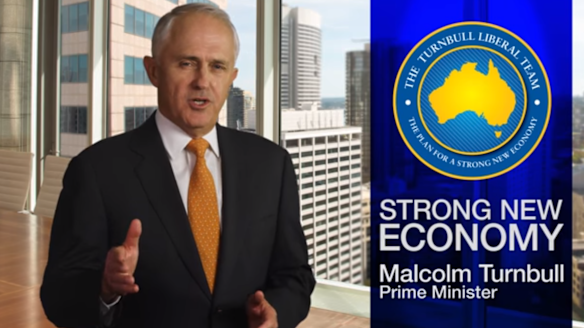 Prime Minister Malcolm Turnbull appears in a Coalition TV ad.