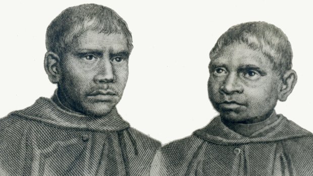A scan of a drawing of John Dirimera, left, and Francis Conaci from the Archives of the Benedictine Community of New Norcia.