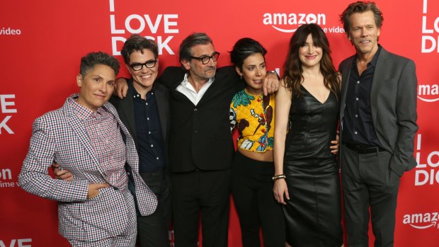 From left: Jill Soloway, Sarah Gubbins, Griffin Dunne, Roberta Colindrez, Kathryn Hahn and Kevin Bacon arrive at the Los Angeles premiere of <i>I Love Dick</i> season one at the Linwood Dunn Theatre.