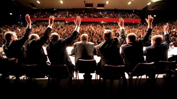 Police Union officials and members vote for industrial action over a pay dispute at Festival Hall.