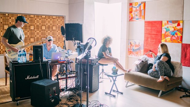 From left: John Alagia, Louis Schoorl, Fleur East and Maegan Cottone at work in one of the recording studios.

