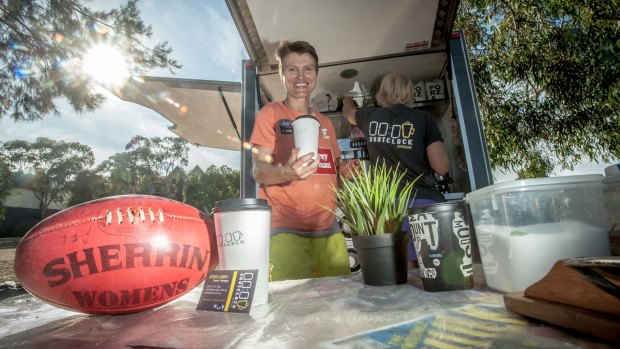 Jessica Bibby at her coffee cart in Canberra.