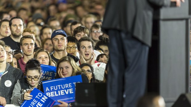 Supporters of Democratic presidential candidate Senator Bernie Sanders on Saturday.