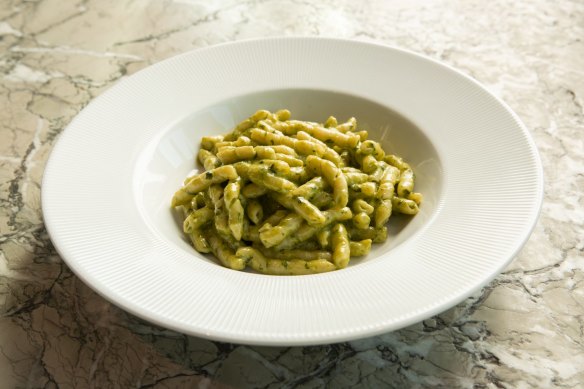 Be sure to order the trofie al pesto, prepared tableside.