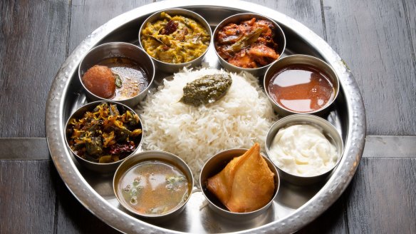 Vegetarian thali is served on weekends only.