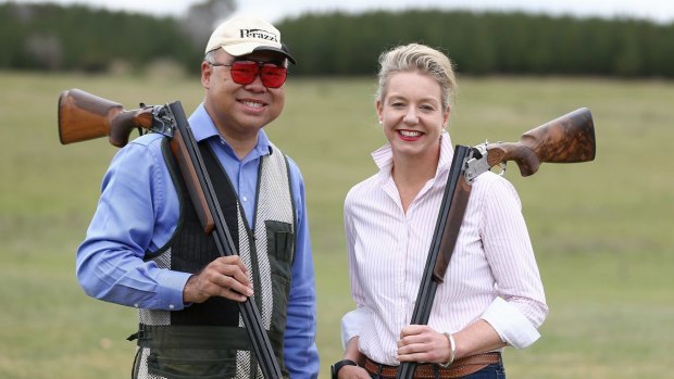 Liberal MP Ian Goodenough and Nationals senator Bridget McKenzie at the Canberra International Clay Target Club.