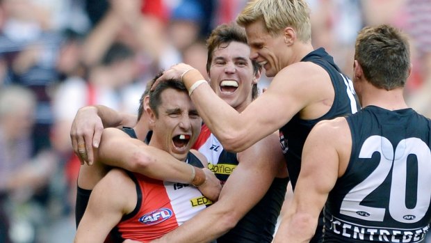 The 16th-placed Saints enjoy the win over Fremantle in round 23, 2013.