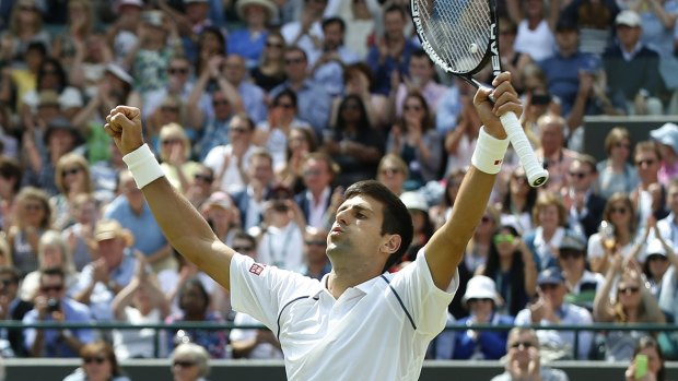 Novak Djokovic shows his relief after defeating Kevin Anderson on Tuesday.