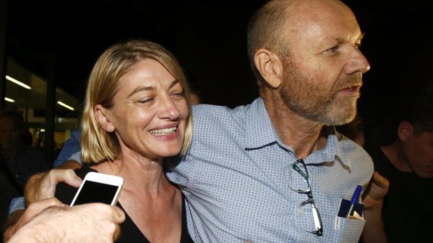 Tara Brown and sacked producer Stephen Rice on their return to Sydney, after being released from a Lebanese jail. 