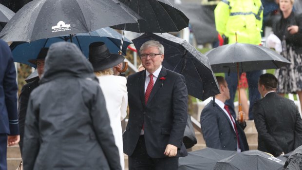 Mr Rudd and Mr Abbott later spotted each other in the crowd.